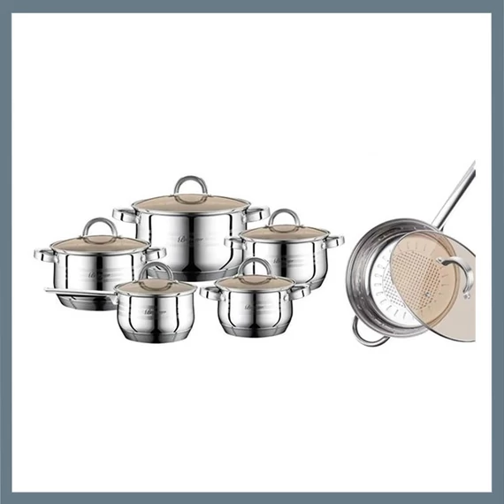 Set di 12 pentole in acciaio inossidabile con coperchi in vetro Bachmayer BM-1205