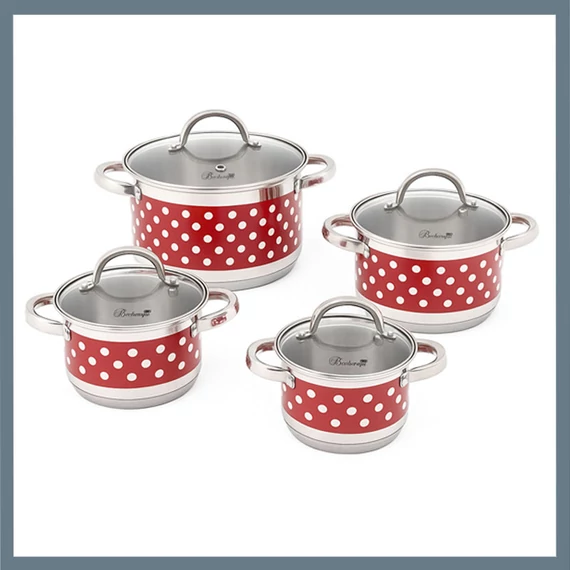 Bachmayer Set di 8 pezzi in acciaio inox, pois rossi e bianchi BM-4003