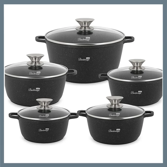 Set di pentole Bachmayer da 10 pezzi con rivestimento in granito, nero BM-7816
