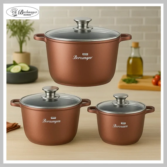 Bachmayer BM-7845 – Set di 6 pentole per zuppe – Ø24/28/32 cm – rivestimento antiaderente, adatto all’induzione, colore bordeaux