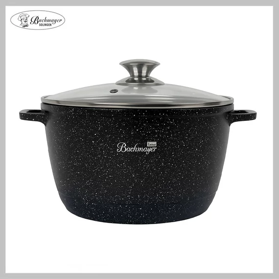 BACHMAYER Padella alta in vetro con pareti spesse e coperchio antiaderente - 24 cm, nero, 6 litri - BM-7885-24