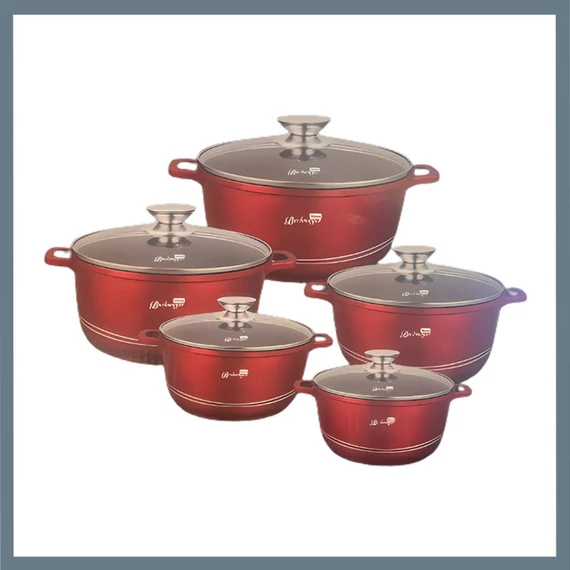 Bachmayer Set di 10 pezzi di stoviglie con rivestimento in granito Premium, rosso BM-8822