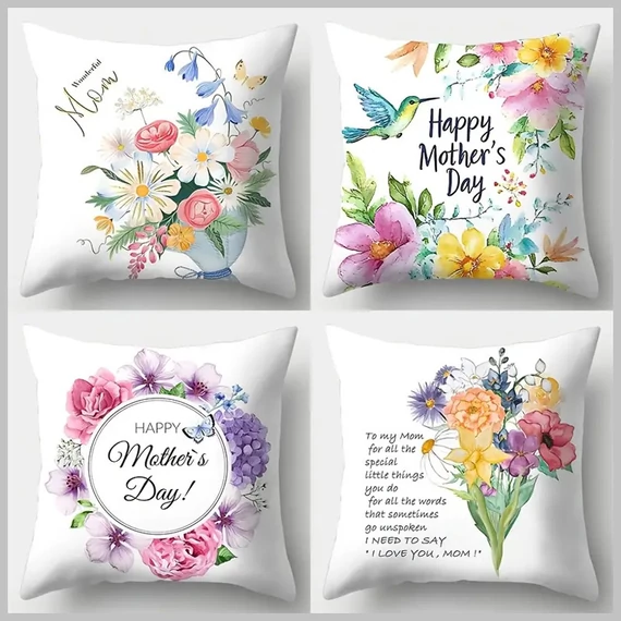 Cuscino decorativo per la festa della mamma, 4 pezzi con cerniera, 45 x 45 cm DM1195322