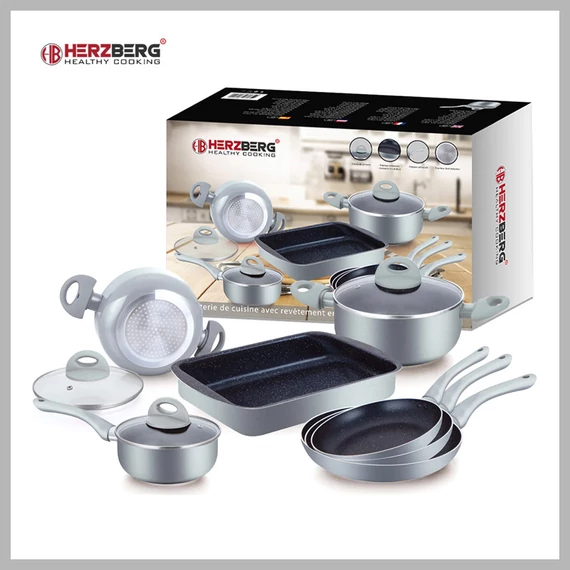 Herzberg - Set di 10 pentole con rivestimento in marmo - argento HG-9016SL
