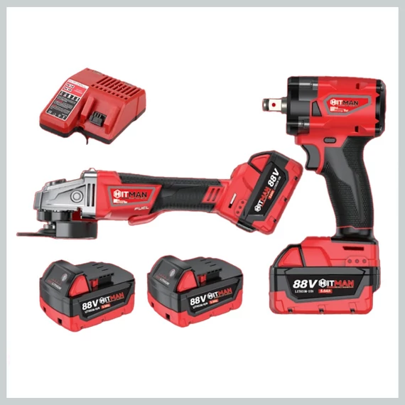 Set a Batteria Hitman HT-M18-6830XC: Smerigliatrice Angolare e Avvitatore a Percussione da 88V