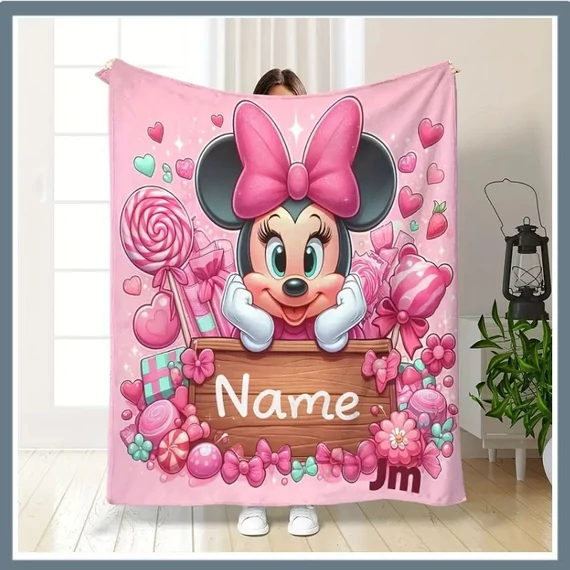 Coperta con motivo Minnie Mouse - personalizzabile con nome 130 × 150 cm JL1307671