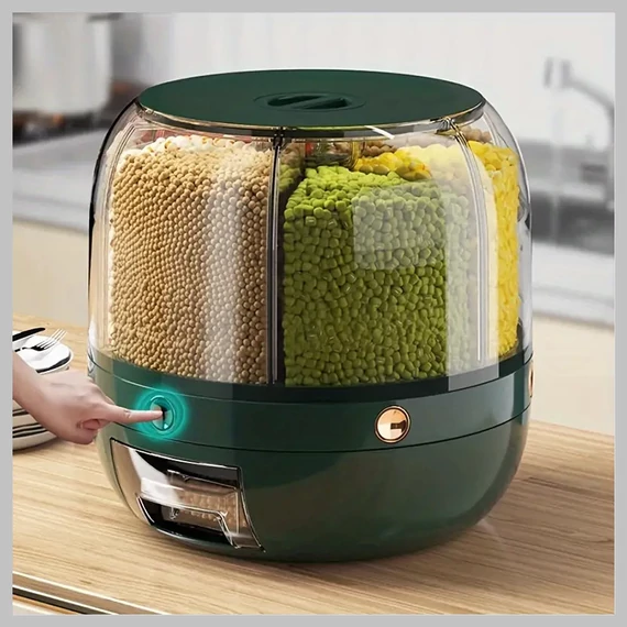 Contenitore rotante da cucina con grande capacità e coperchio verde scuro KD324698-2