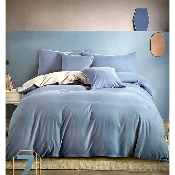 LUNA Set di biancheria da letto monocolore 7 pezzi - blu medio