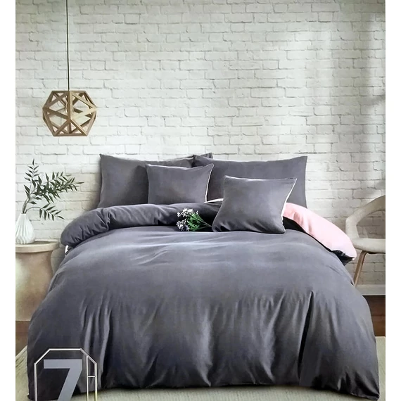LUNA Set di biancheria da letto monocolore 7 pezzi - grigio scuro