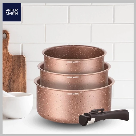 Arthur Martin AM2366_ZE – Set di 3 casseruole in acciaio inox con manico rimovibile