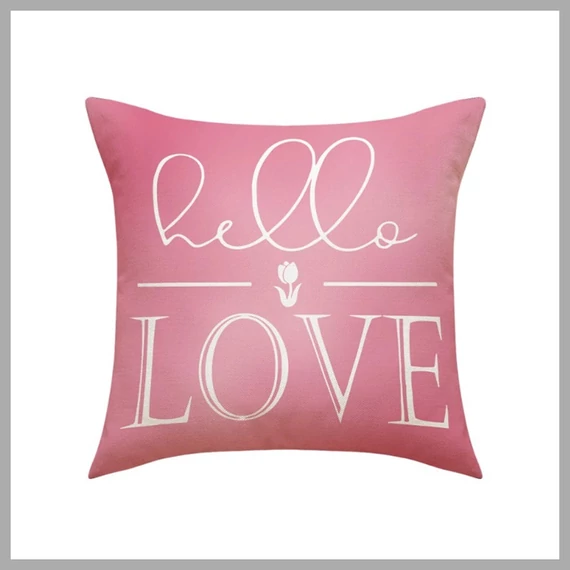 Fodera per cuscino 45 x 45 cm, con scritta HELLO LOVE POD156