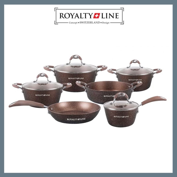 Royalty Line Set di stoviglie da 10 pezzi con coperchio in vetro, finitura marmo RL-5010BRW