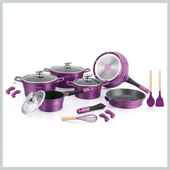 Royalty Line RL-ES1014M: Set di pentole 17 pezzi con rivestimento in marmo – viola