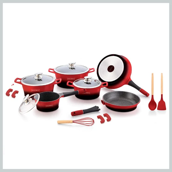 Royalty Line RL-ES1014MR: Set di pentole 17 pezzi con rivestimento in marmo – rosso