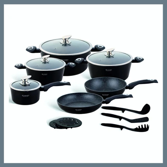 Royalty Line – Set di pentole 15 pezzi con rivestimento in marmo, nero RL15