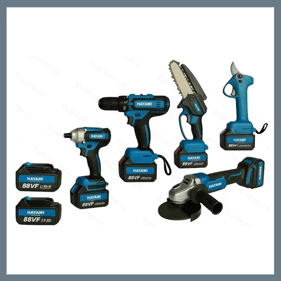 Set di utensili a batteria professionale Hayami® HA-1022 – 5 pezzi – 88V, con 2 batterie da 6,0Ah