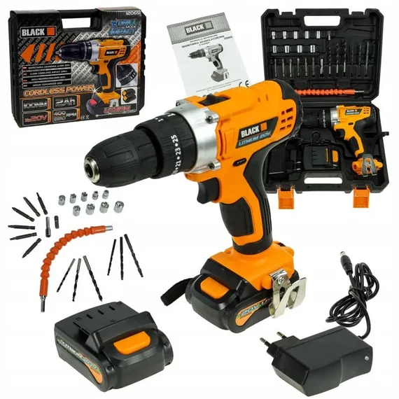 Trapano avvitatore a batteria BLACK 20V con accessori – Modello 12065