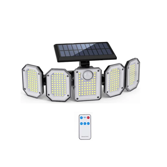 Faretto LED solare da esterno con sensore di movimento e telecomando – 5 teste CH23-120