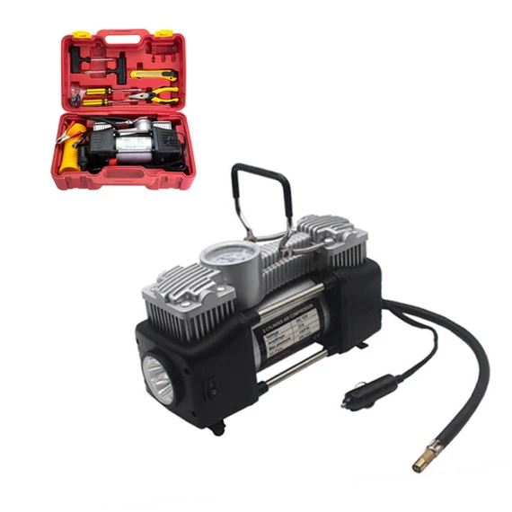 FLINKE Compressore per auto 12V – Set da 15 pezzi, doppio cilindro – Modello 1100