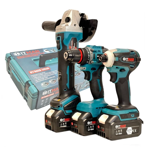 Hitman HT-BACD-2453R Set di utensili professionale a batteria da 3 pezzi, 62V