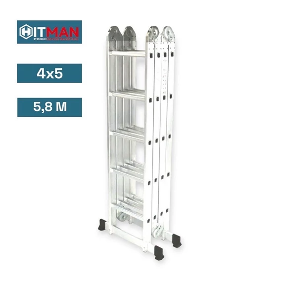 Scala Multifunzione Snodabile con Struttura a Ponte Hitman in Alluminio 4x5 Gradini – 5,8 Metri (Modello HT-NIL-6481)