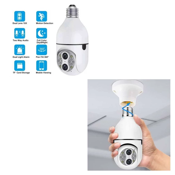 Telecamera di sorveglianza nascosta a forma di lampadina con controllo da smartphone, doppia lente e attacco E27 – modello JT-8177