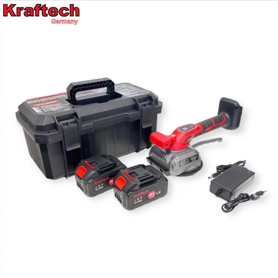 Vibratore per piastrelle a batteria KrafTech, disco da 125 mm, 42V con 2 batterie KT/TIL-48xPro