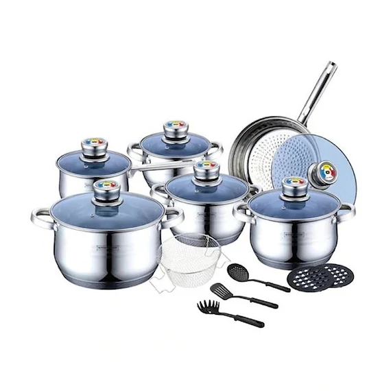Set di pentole in acciaio inox Royalty Line 18 pezzi – Modello RL-1801BM