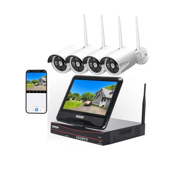 Sistema di sicurezza WiFi con 4 telecamere da esterno 4K, rilevatore umano AI e notifiche e-mail